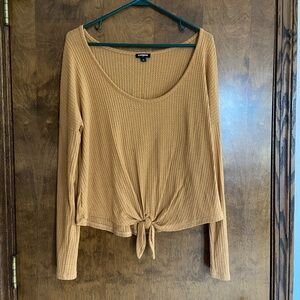 Express Women's Tan Long Sleeve Tie-Front Top
